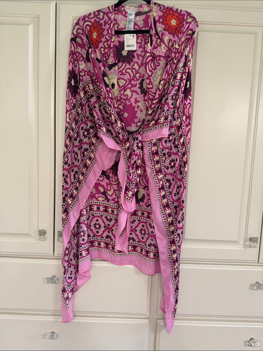 Free People Pink Printed Tie-Front Wrap